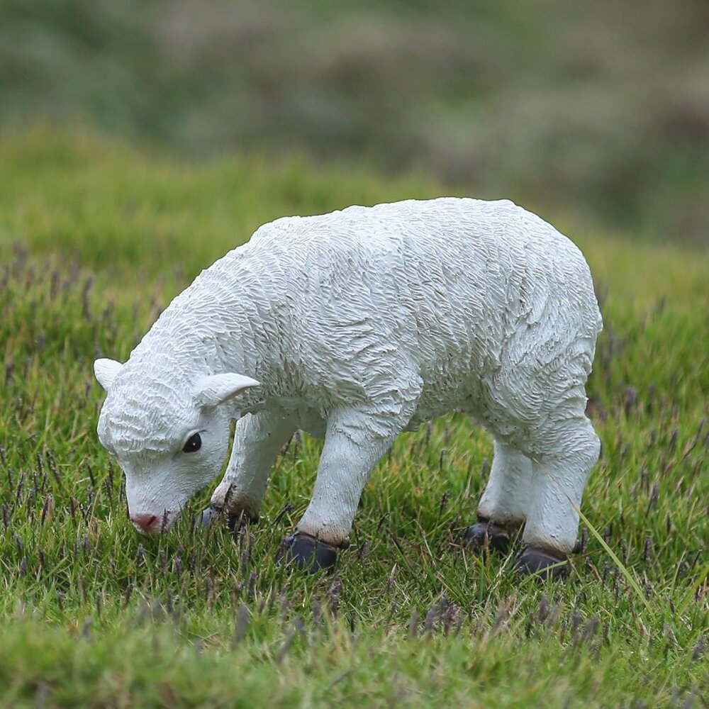 White Resin Grass-eating Lamb Figurine Statue Decorative Animal Sculpture